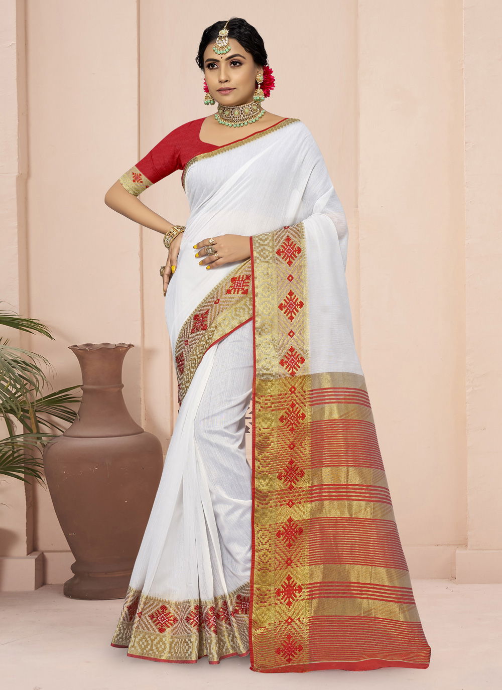 Sangam Red Chili Fancy Festive Wear Cotton Latest Saree Collection